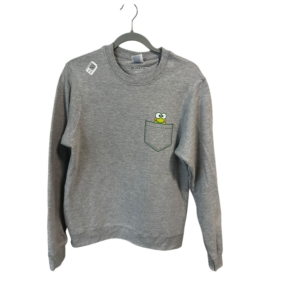 Hello Kitty Keroppi Sweatshirt Pocket Graphic Crew Neck Pullover Small